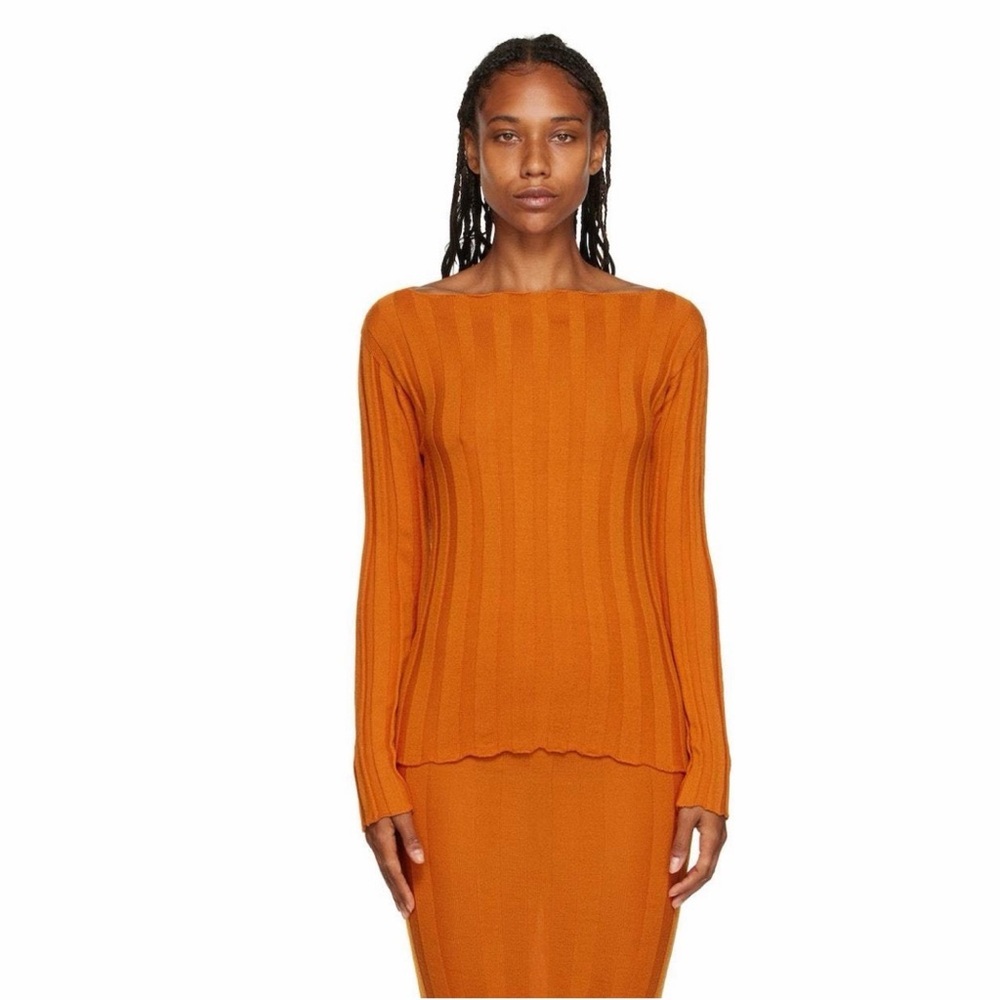 NWT Baserange Adler Sweater Ocra orange ribbed slim fit knit top S merino wool - Picture 13 of 13